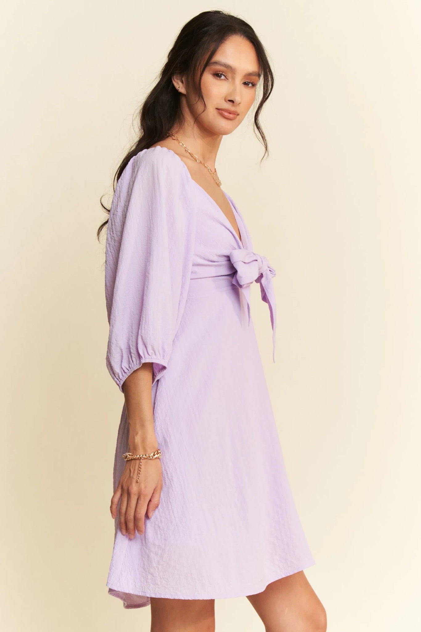 Davi & Dani Self - Tie Puff Sleeve Smocking Open Back Mini Dress - Bela Fils BoutiqueBela Fils Boutique